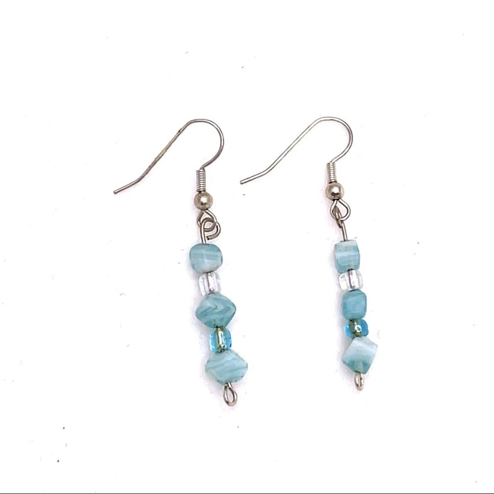 Light Blue Beaded Dangle Earrings - image 1